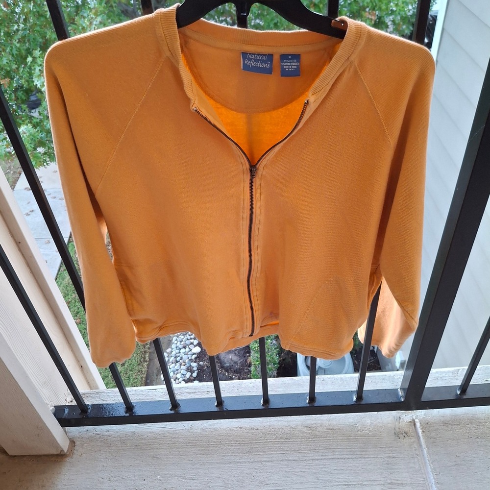 Natural Reflections Women's XL Orange Full Zip Long‎ Sleeve Waffle Knit Sweater